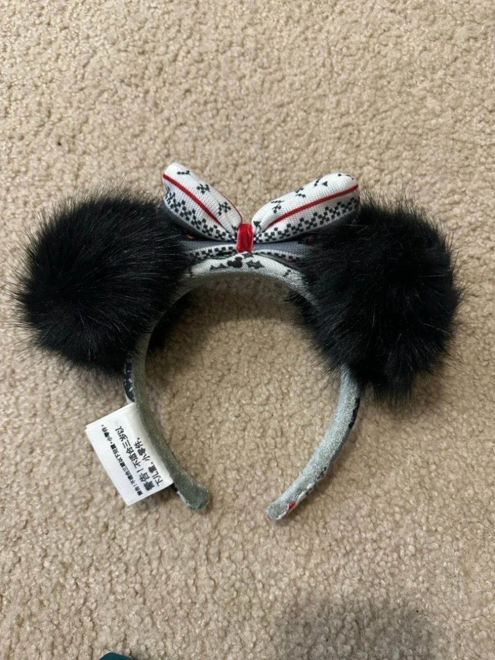 Disney Black Pom Pom Winter Minnie Ear Headband Fair Isle Sweater Print